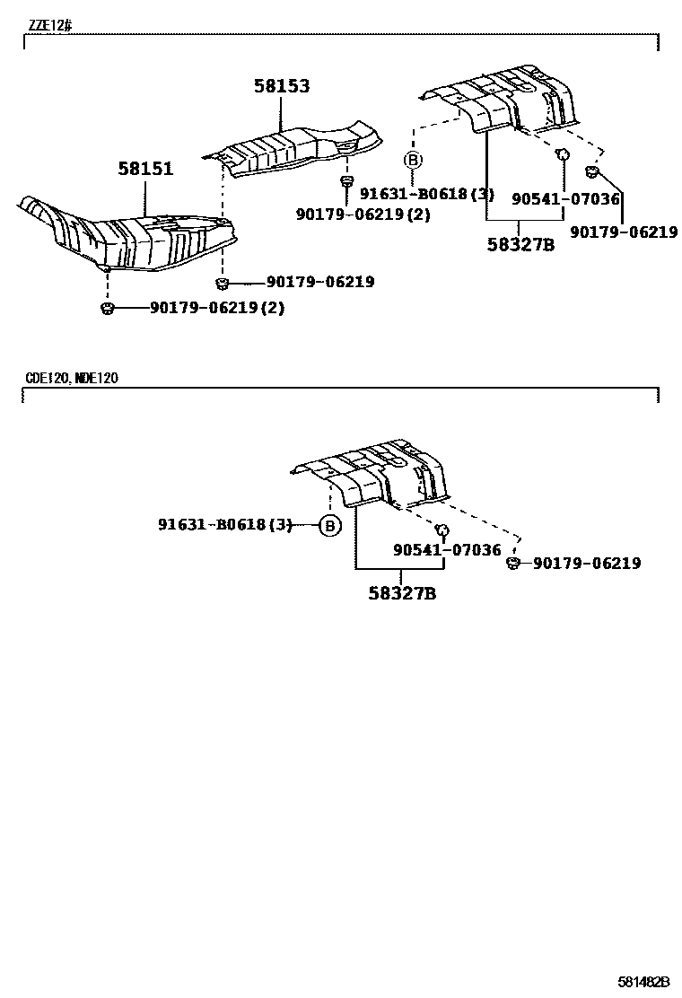 Toyota COROLLA 地板隔热垫 EPC diagram — 581482B