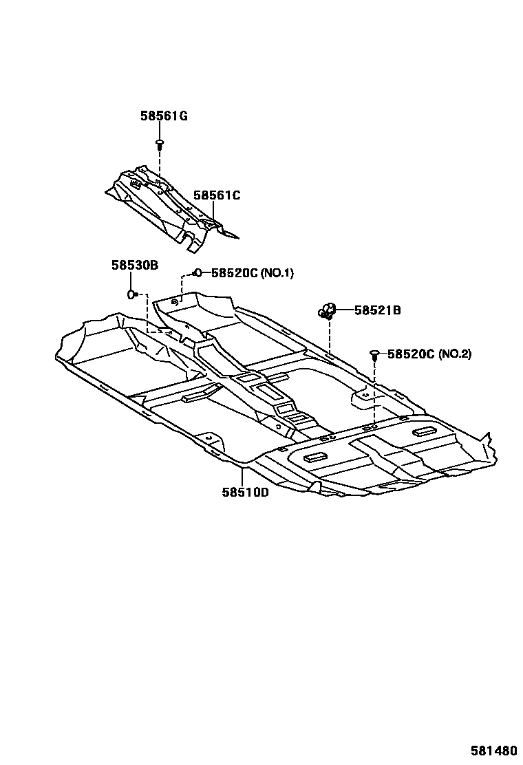 Toyota COROLLA 地板垫和地毯 EPC diagram — 581480