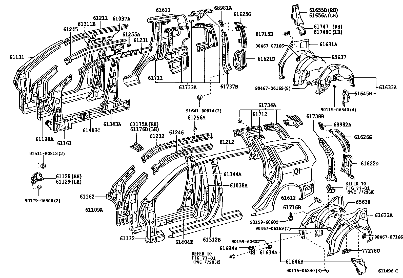 Toyota COROLLA 侧梁 EPC diagram — 611496C