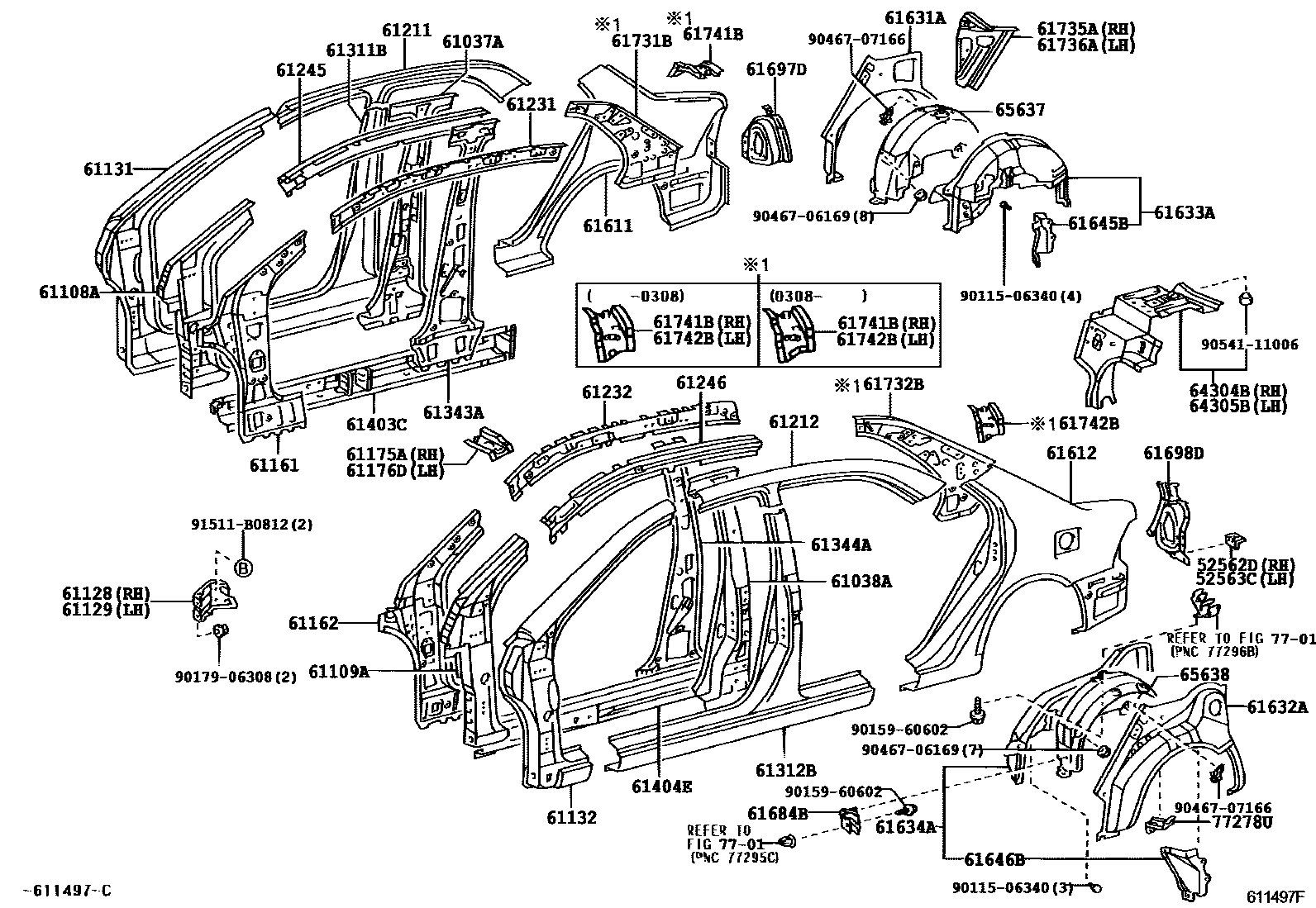 Toyota COROLLA 侧梁 EPC diagram — 611497F