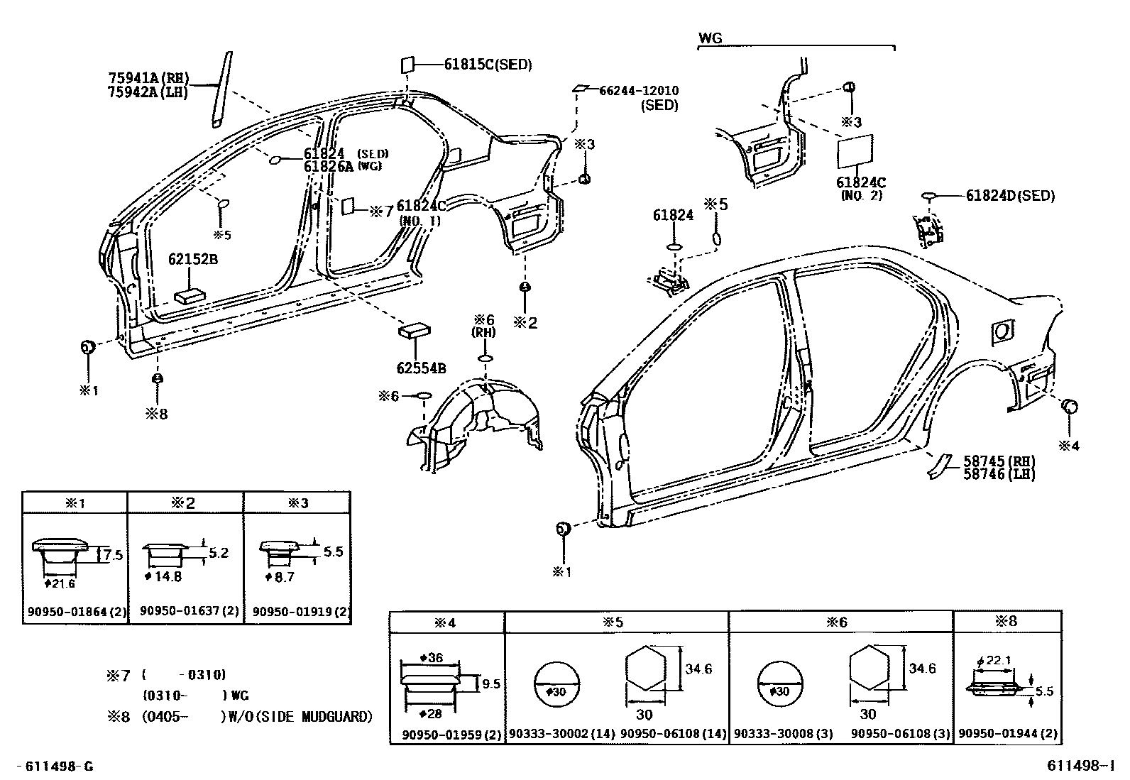 Toyota COROLLA 侧梁 EPC diagram — 611498I