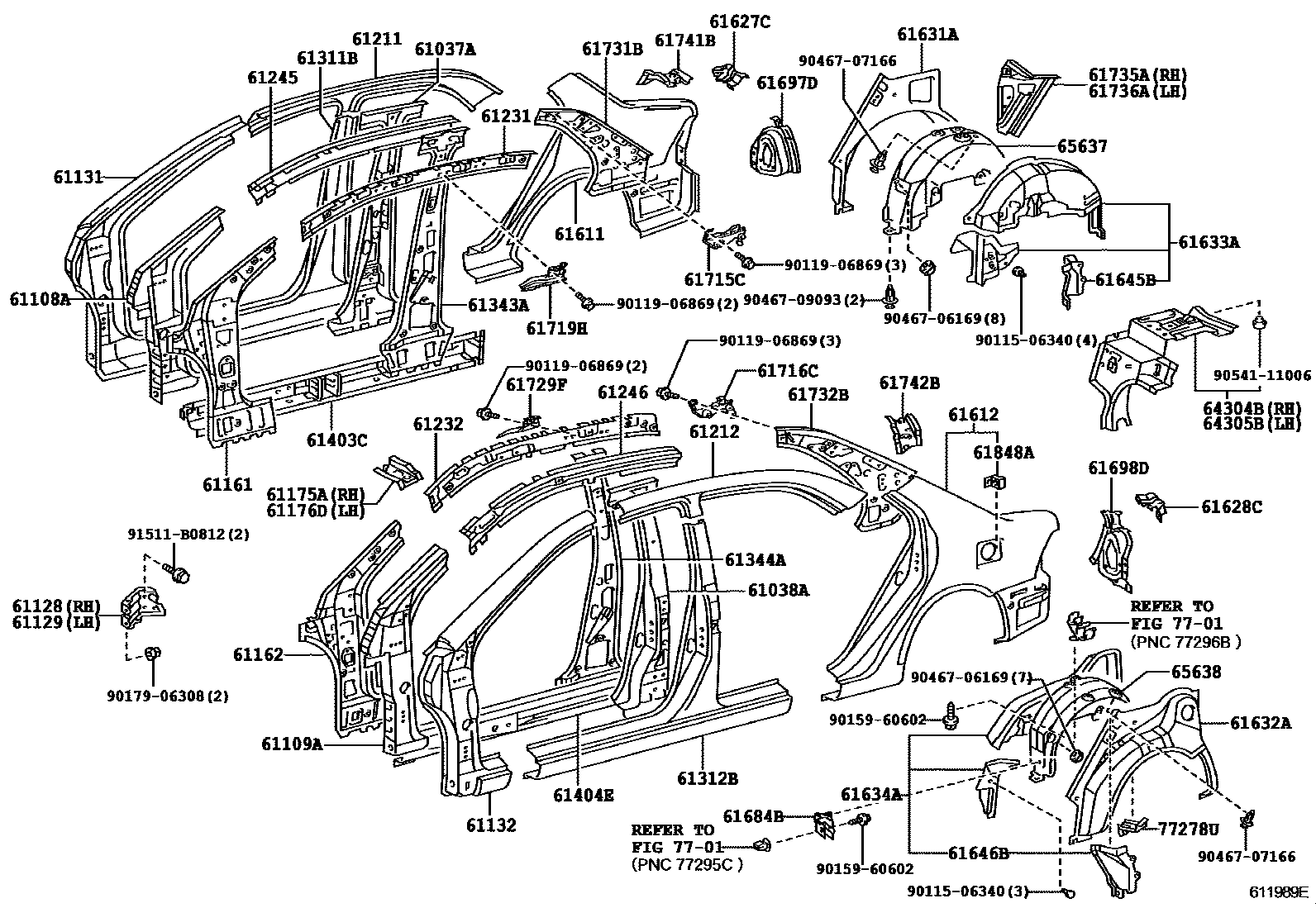 Toyota COROLLA 侧梁 EPC diagram — 611989E