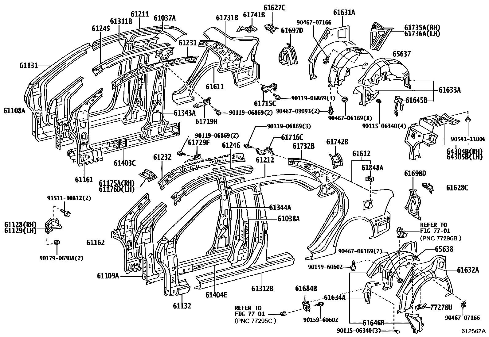 Toyota COROLLA 侧梁 EPC diagram — 612562A