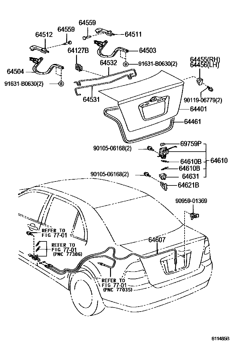 Toyota COROLLA 行李箱门和行李箱锁 EPC diagram — 611485B