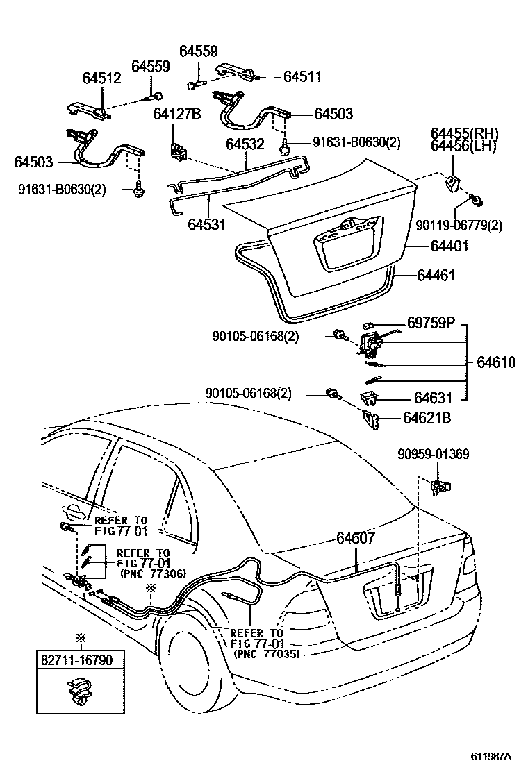 Toyota COROLLA 行李箱门和行李箱锁 EPC diagram — 611987A