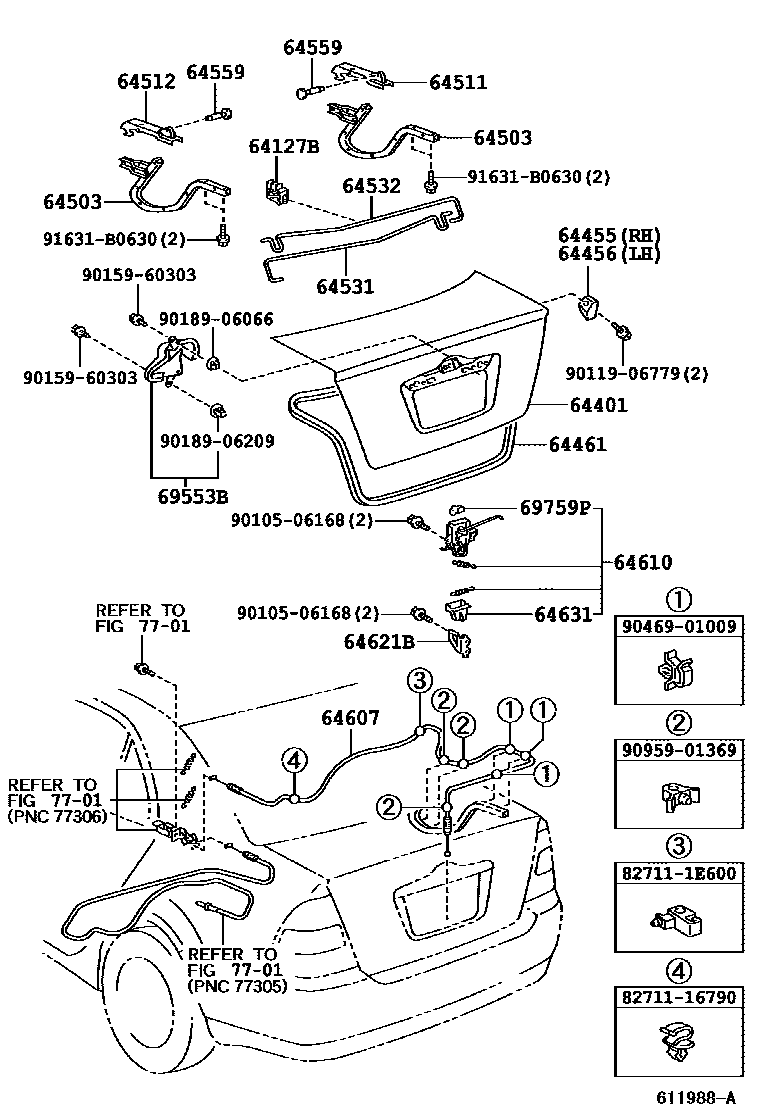 Toyota COROLLA 行李箱门和行李箱锁 EPC diagram — 611988A