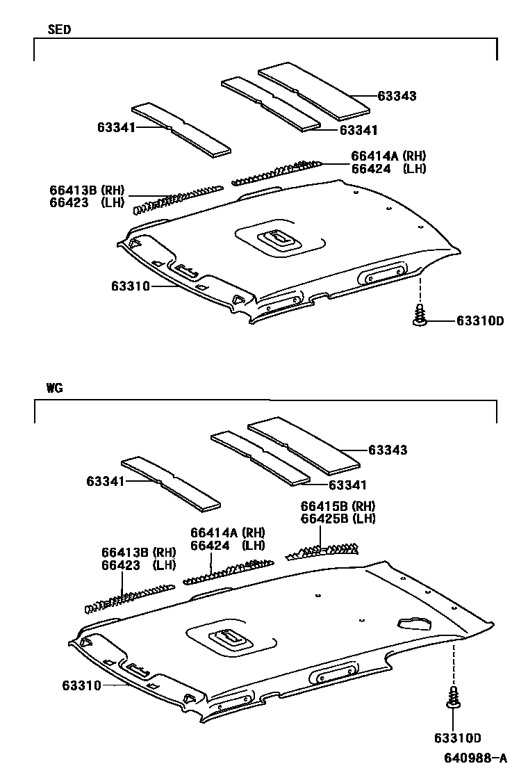 Toyota COROLLA 车顶内衬和消声垫 EPC diagram — 640988A