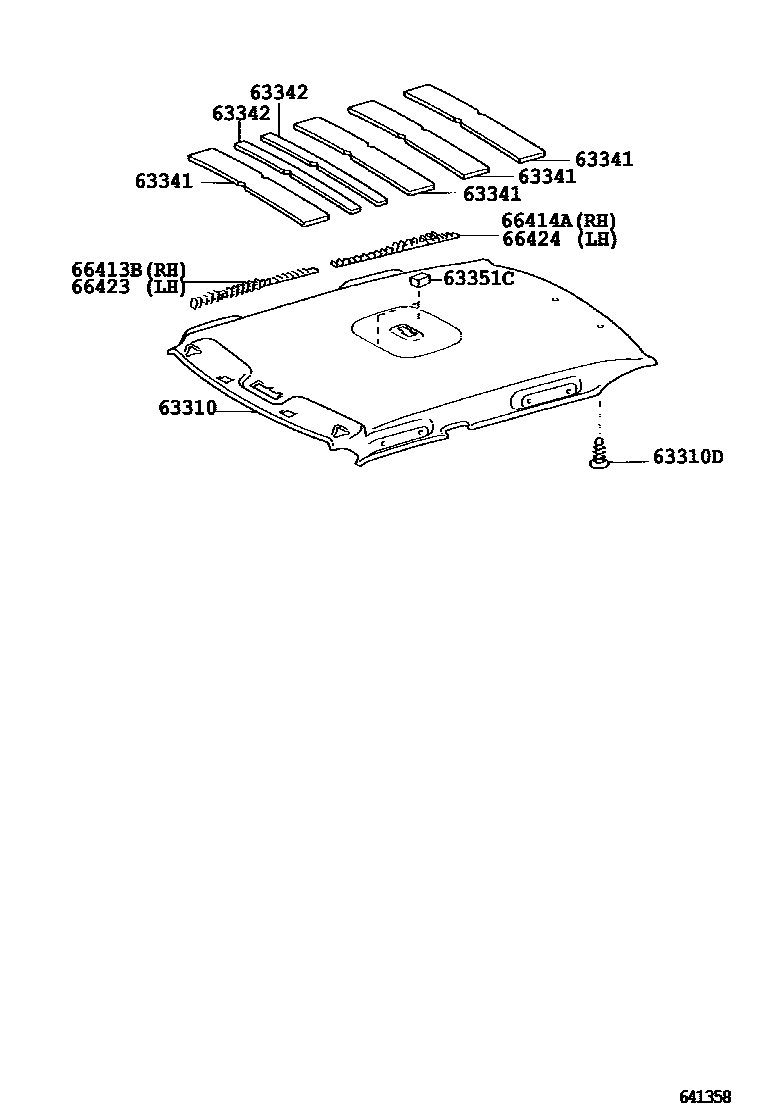 Toyota COROLLA 车顶内衬和消声垫 EPC diagram — 641358
