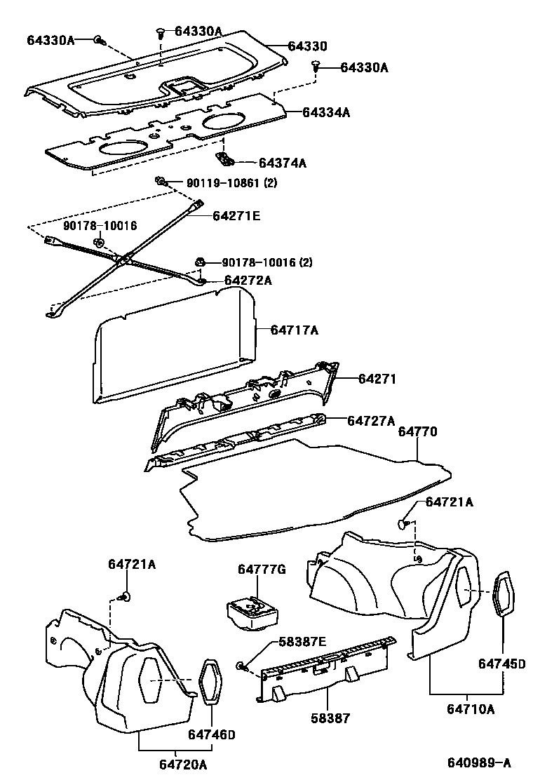 Toyota COROLLA 杂物箱板和行李箱垫 EPC diagram — 640989A