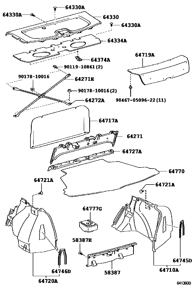 Toyota COROLLA 杂物箱板和行李箱垫 EPC diagram — 641360B
