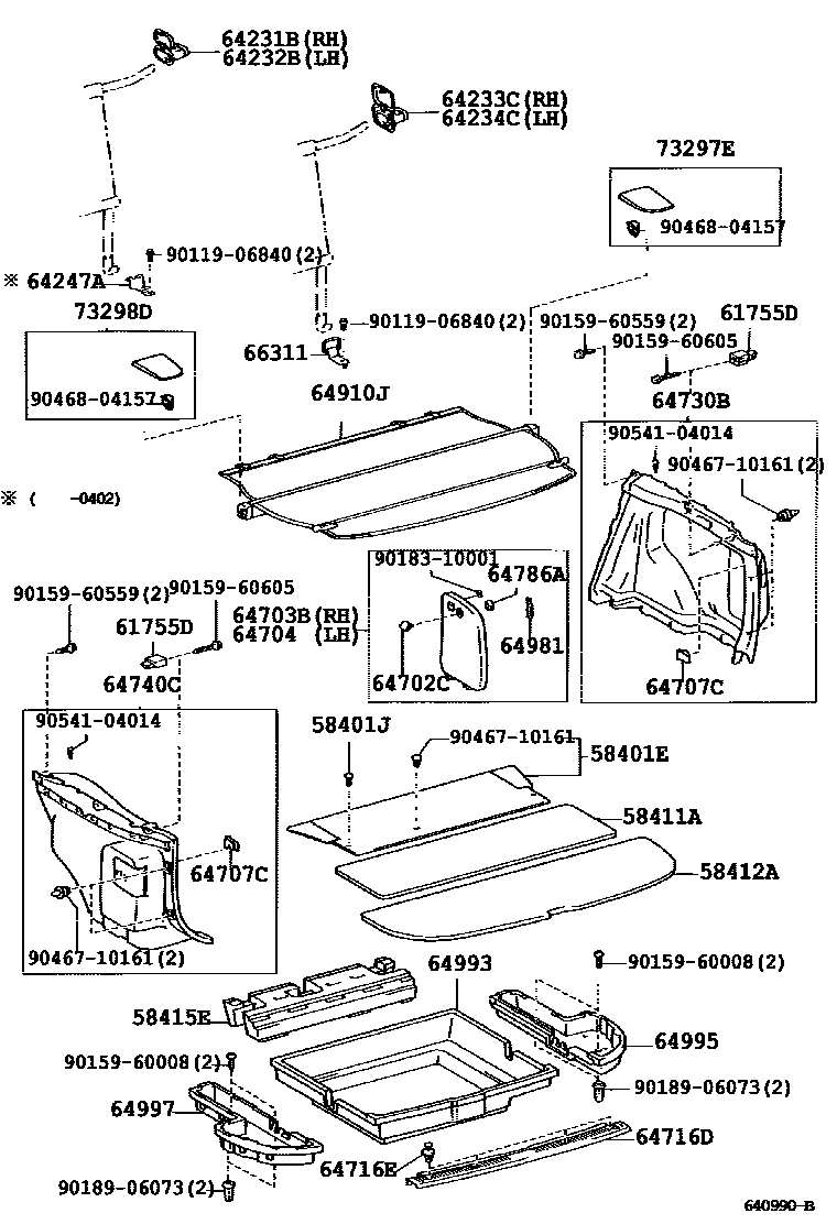 Toyota COROLLA 底板和底板装饰罩 EPC diagram — 640990B
