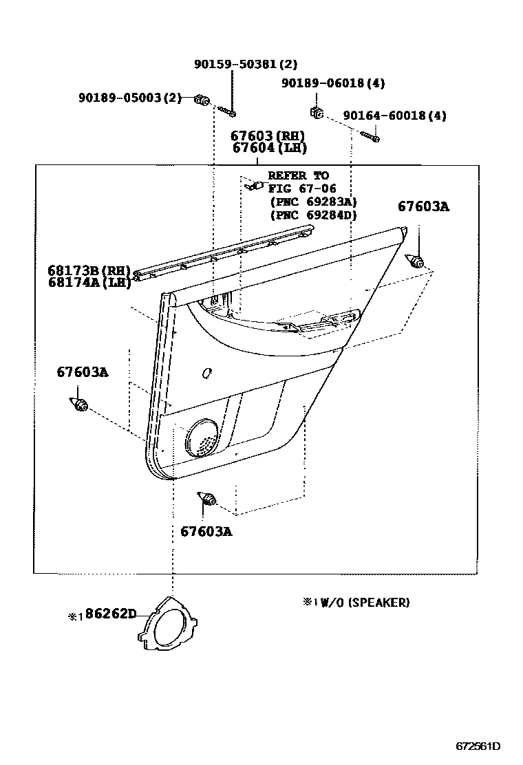 Toyota COROLLA 后门板和后门玻璃 EPC diagram — 672561D