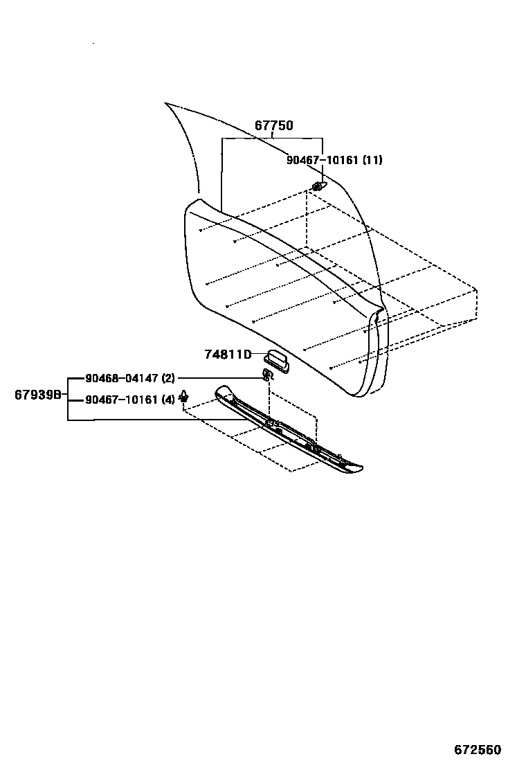 Toyota COROLLA 背门板和背门玻璃 EPC diagram — 672560