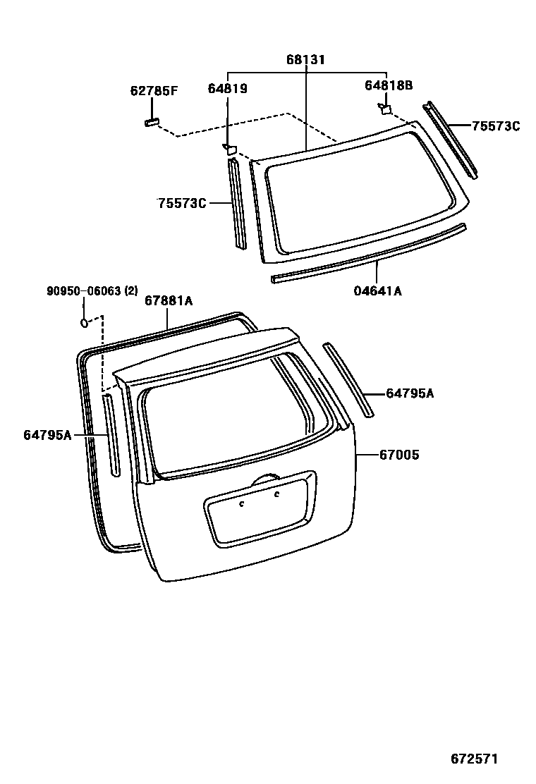 Toyota COROLLA 背门板和背门玻璃 EPC diagram — 672571