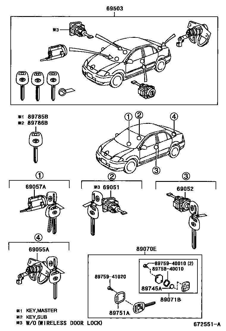 Toyota COROLLA 锁芯组件 EPC diagram — 672551A