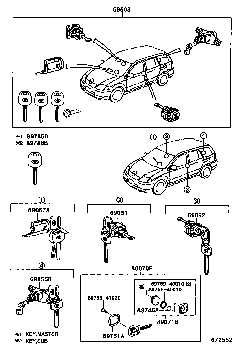 Toyota COROLLA 锁芯组件 EPC diagram — 672552