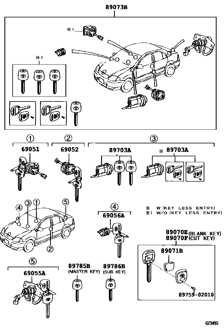 Toyota COROLLA 锁芯组件 EPC diagram — 673489A