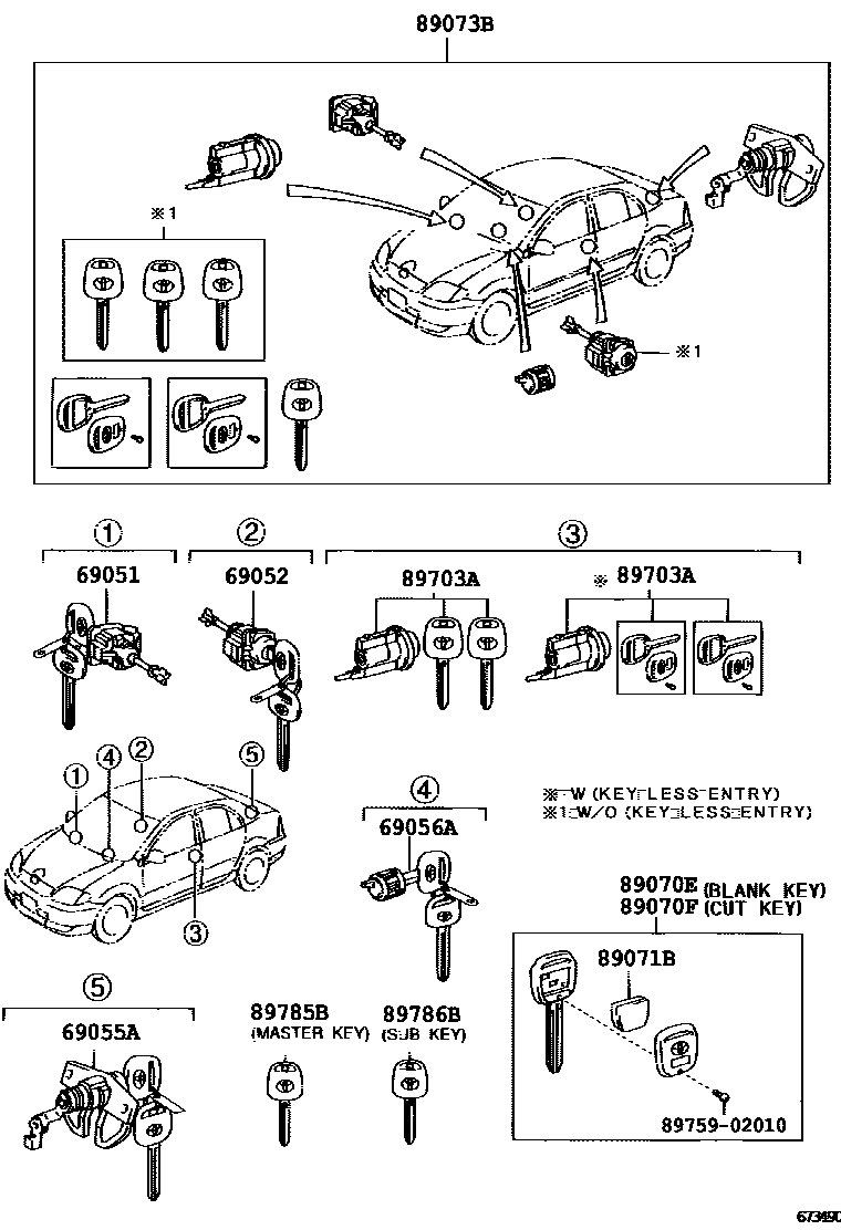 Toyota COROLLA 锁芯组件 EPC diagram — 673490