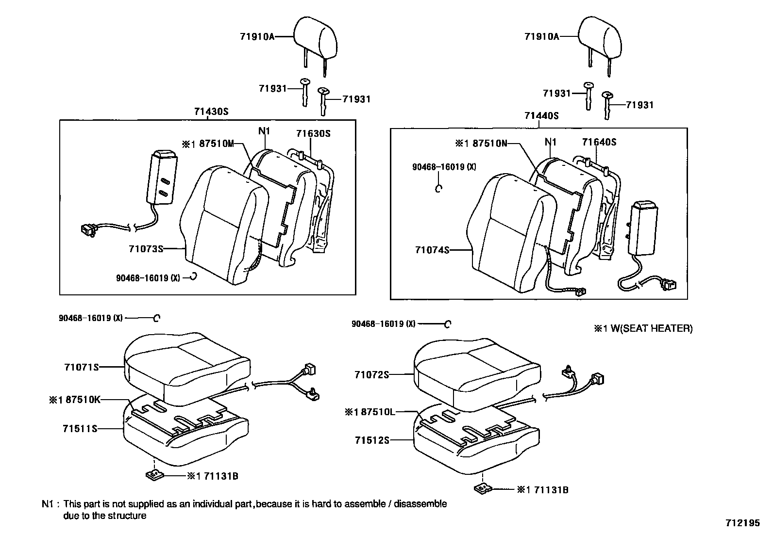 Toyota COROLLA 前排座椅和座椅滑轨 EPC diagram — 712195