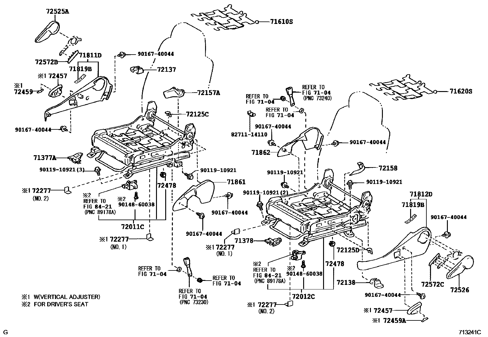 Toyota COROLLA 前排座椅和座椅滑轨 EPC diagram — 713241C