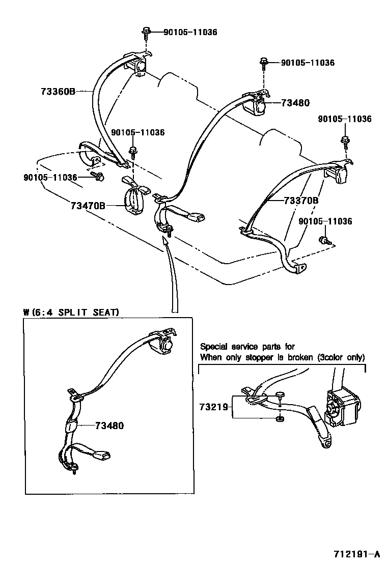 Toyota COROLLA 安全带和儿童保护座椅 EPC diagram — 712191A