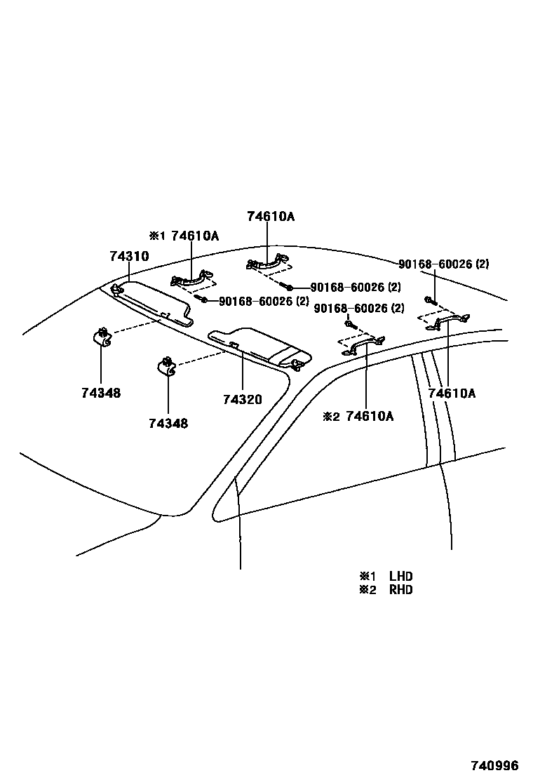 Toyota COROLLA 扶手和遮阳板 EPC diagram — 740996