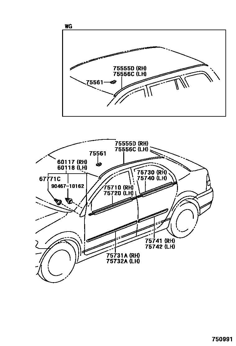 Toyota COROLLA 侧防护条 EPC diagram — 750991