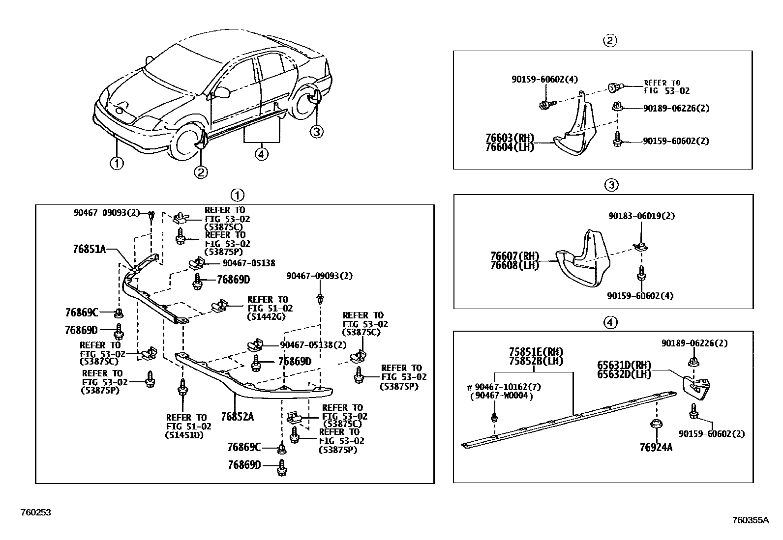 Toyota COROLLA 挡泥板和扰流板 EPC diagram — 760355A