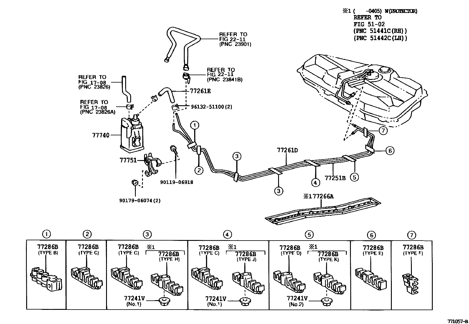 Toyota COROLLA 燃油箱和燃油管 EPC diagram — 771057B