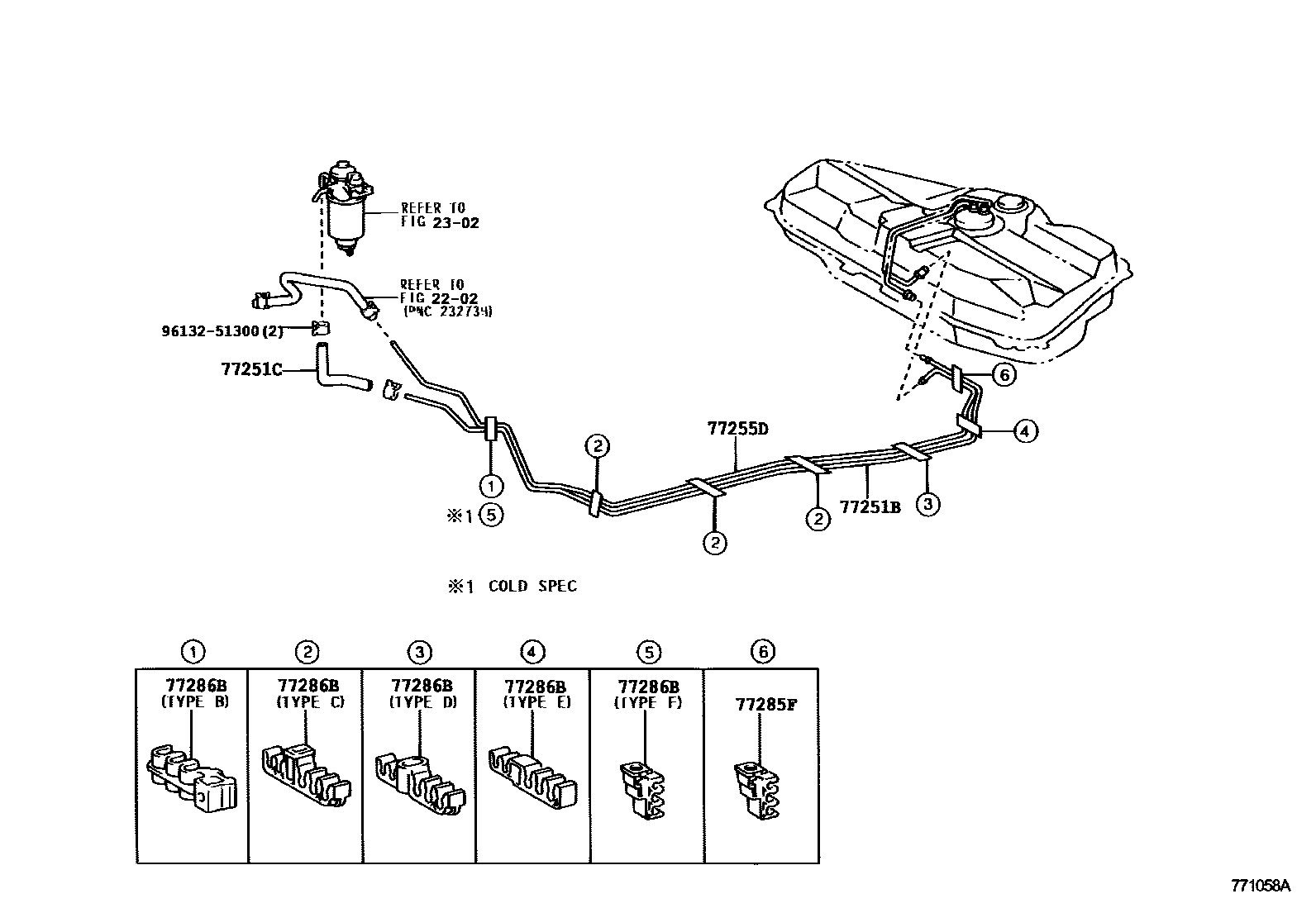 Toyota COROLLA 燃油箱和燃油管 EPC diagram — 771058A