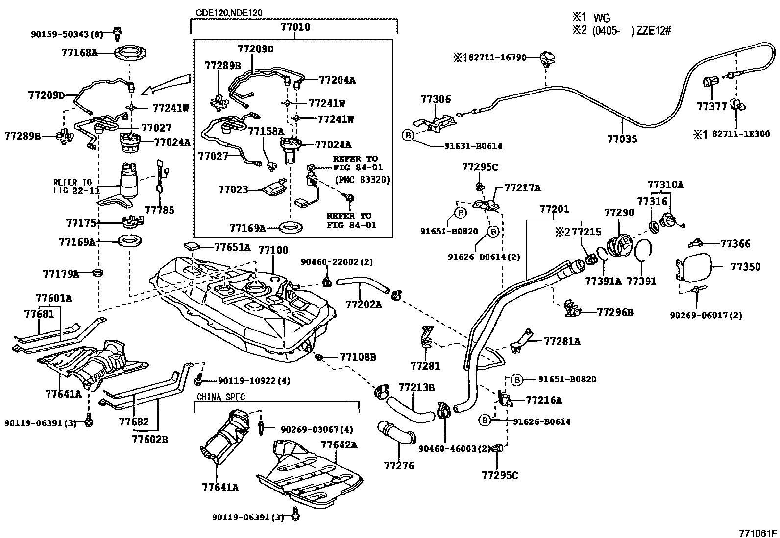 Toyota COROLLA 燃油箱和燃油管 EPC diagram — 771061F