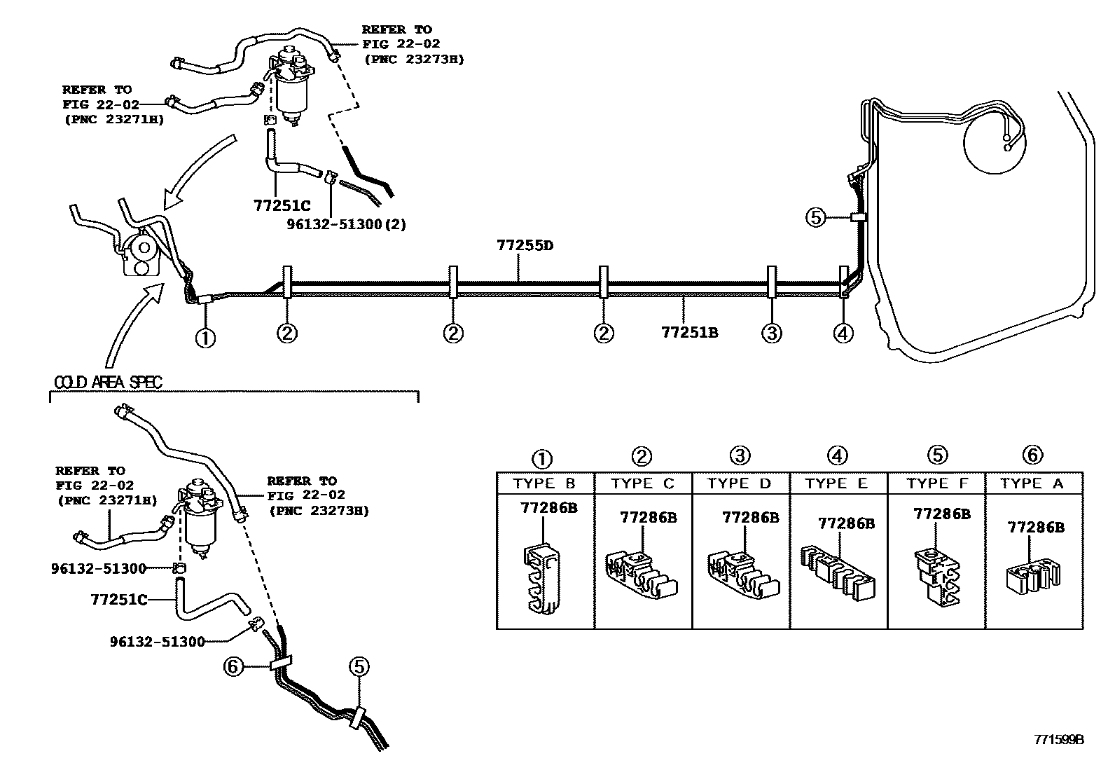 Toyota COROLLA 燃油箱和燃油管 EPC diagram — 771599B