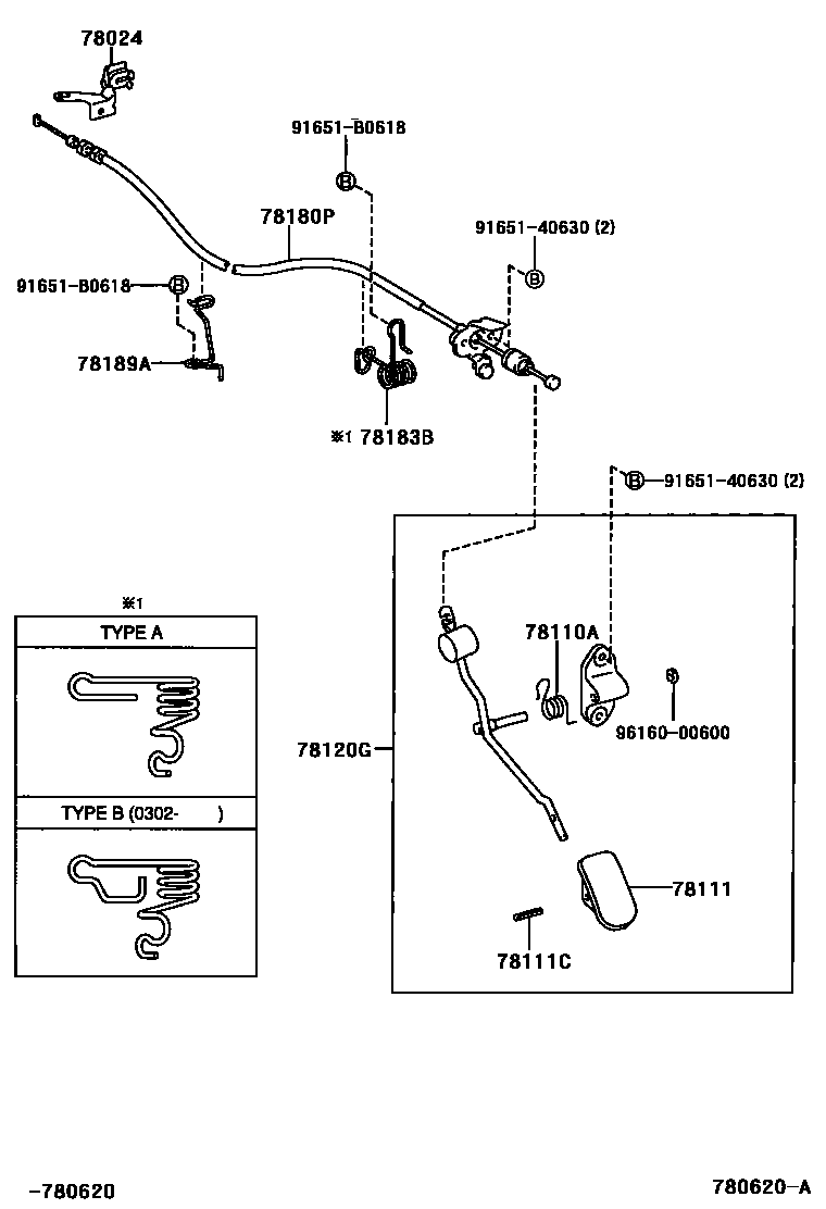 Toyota COROLLA accelerator pedal connecting rod EPC diagram — 780620A