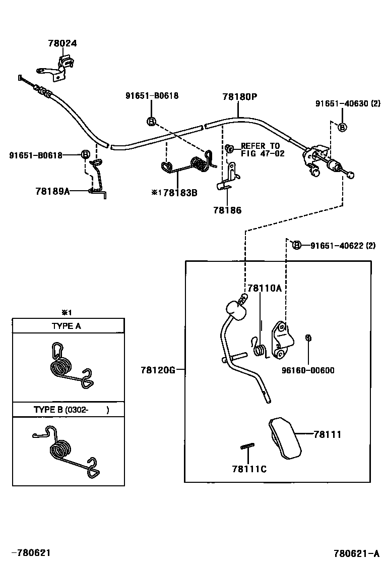 Toyota COROLLA accelerator pedal connecting rod EPC diagram — 780621A