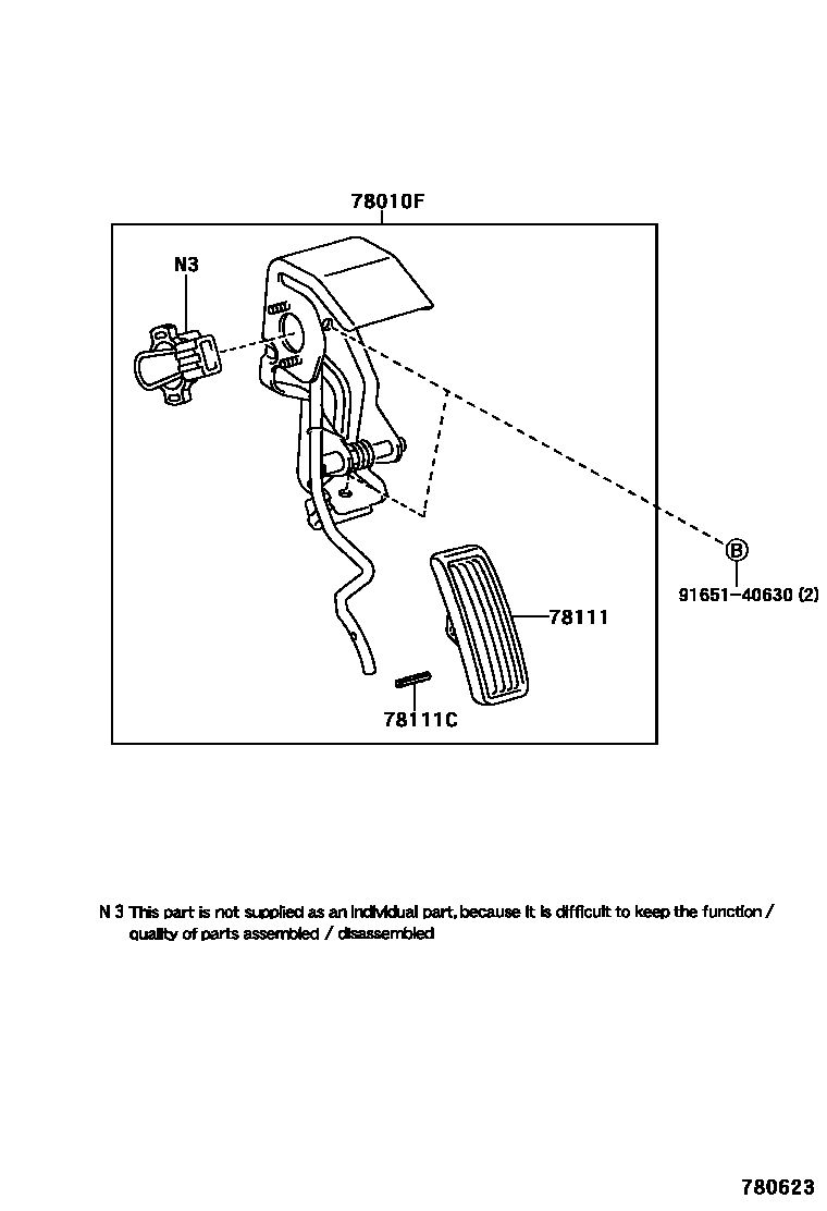 Toyota COROLLA accelerator pedal connecting rod EPC diagram — 780623