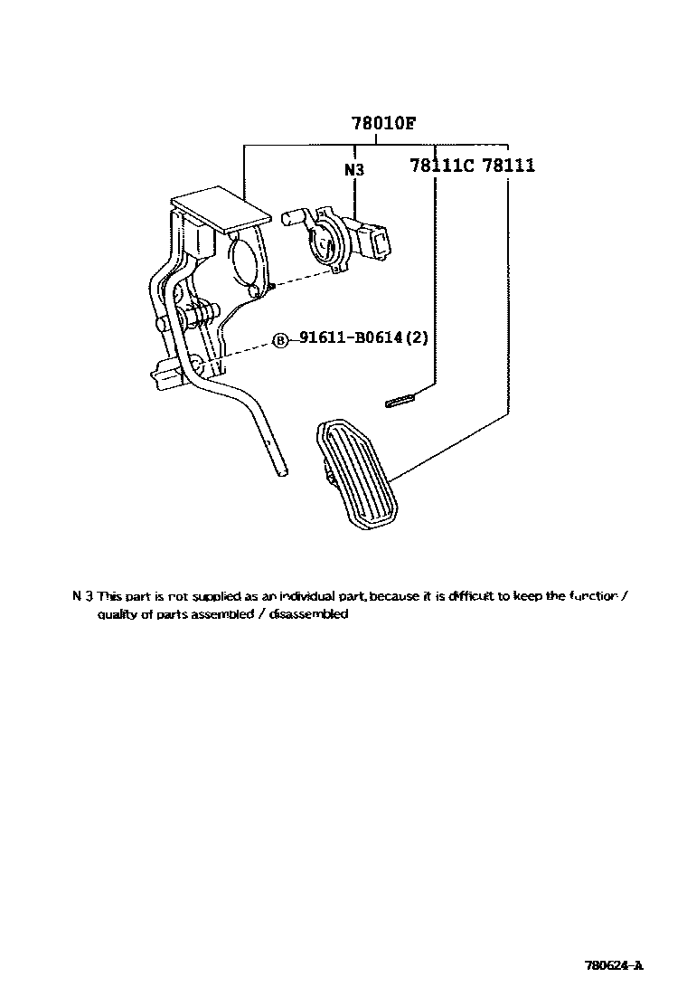 Toyota COROLLA accelerator pedal connecting rod EPC diagram — 780624A