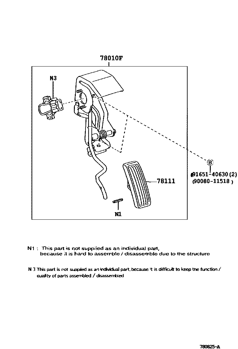 Toyota COROLLA accelerator pedal connecting rod EPC diagram — 780825A