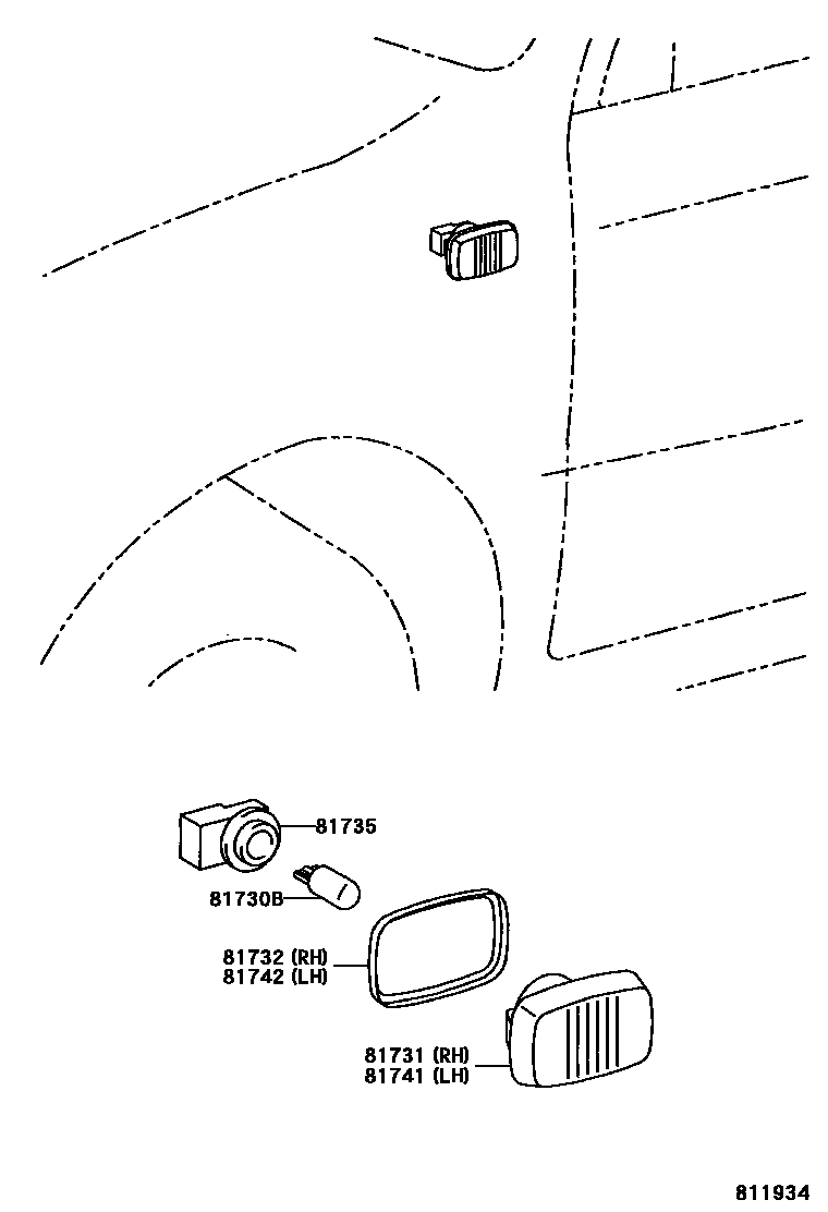 Toyota COROLLA Side Turn Signal & Outer Mirror Lamp EPC diagram — 811934