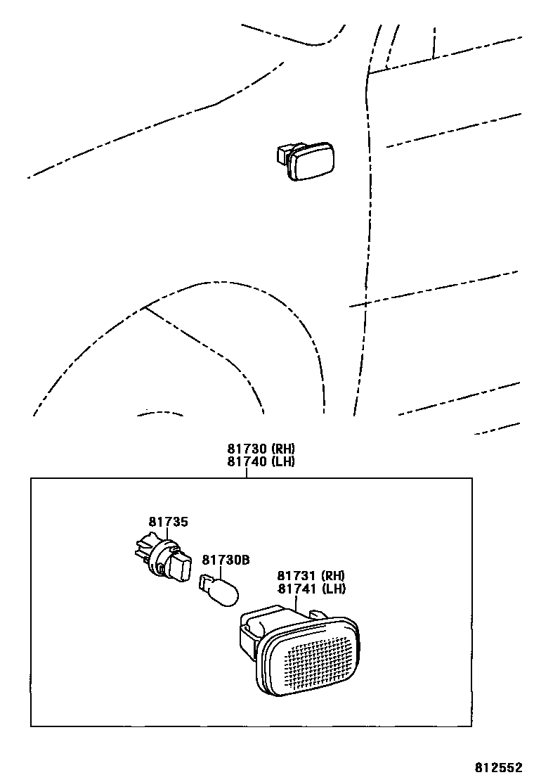 Toyota COROLLA Side Turn Signal & Outer Mirror Lamp EPC diagram — 812552