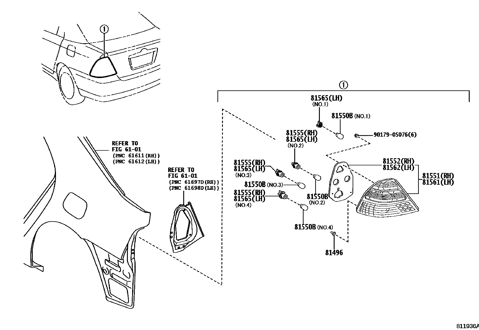 Toyota COROLLA 后组合灯 EPC diagram — 811936A