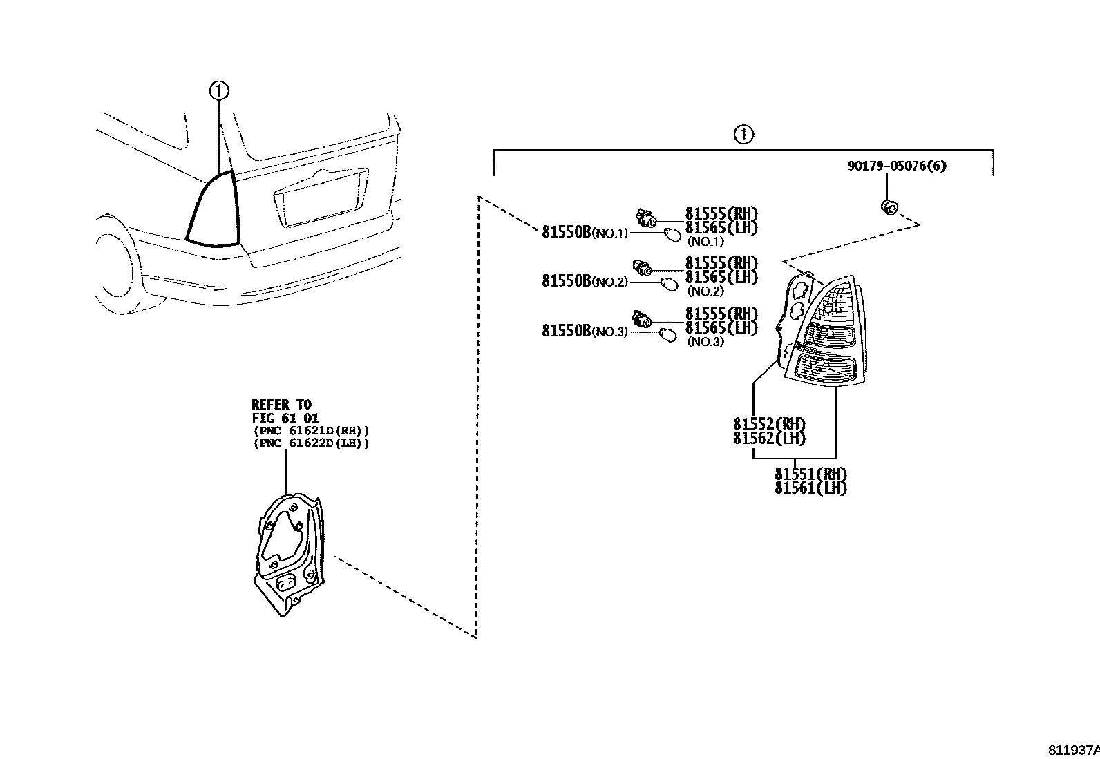 Toyota COROLLA 后组合灯 EPC diagram — 811937A