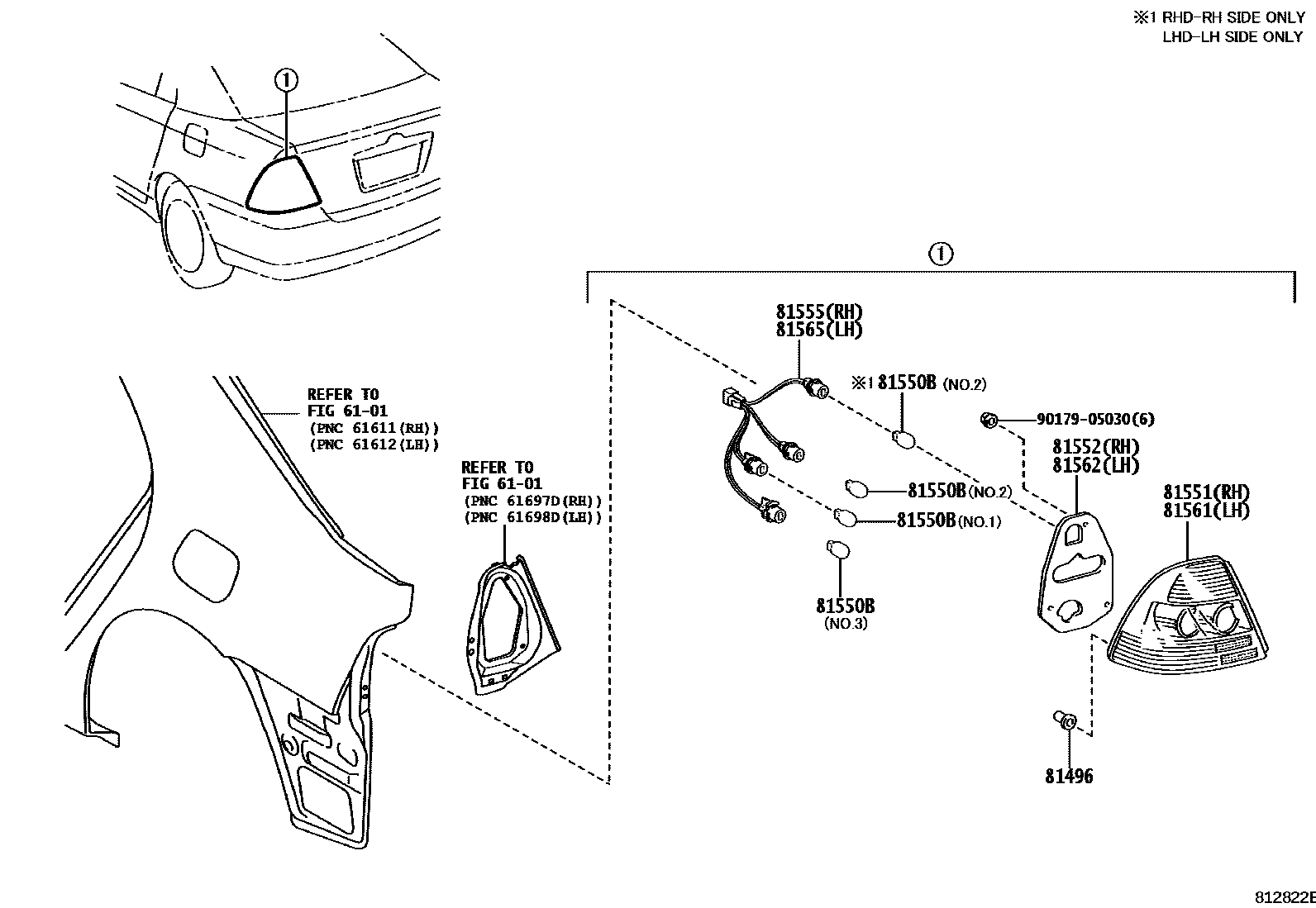 Toyota COROLLA 后组合灯 EPC diagram — 812822E