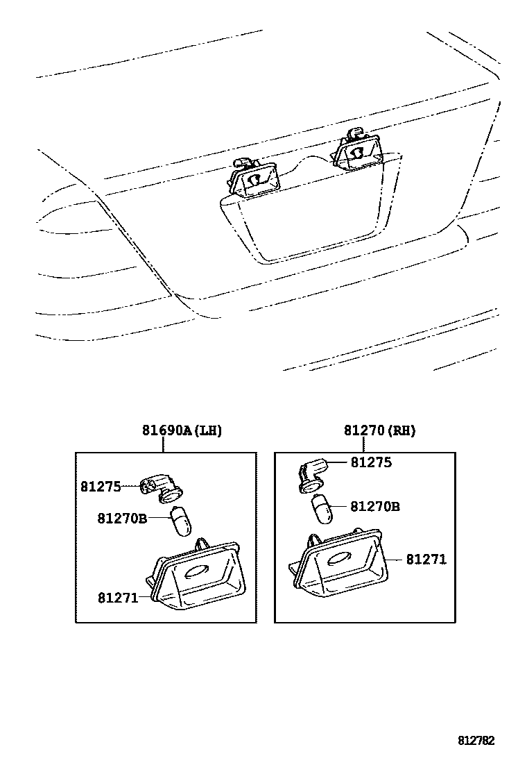 Toyota COROLLA 后牌照灯 EPC diagram — 812782