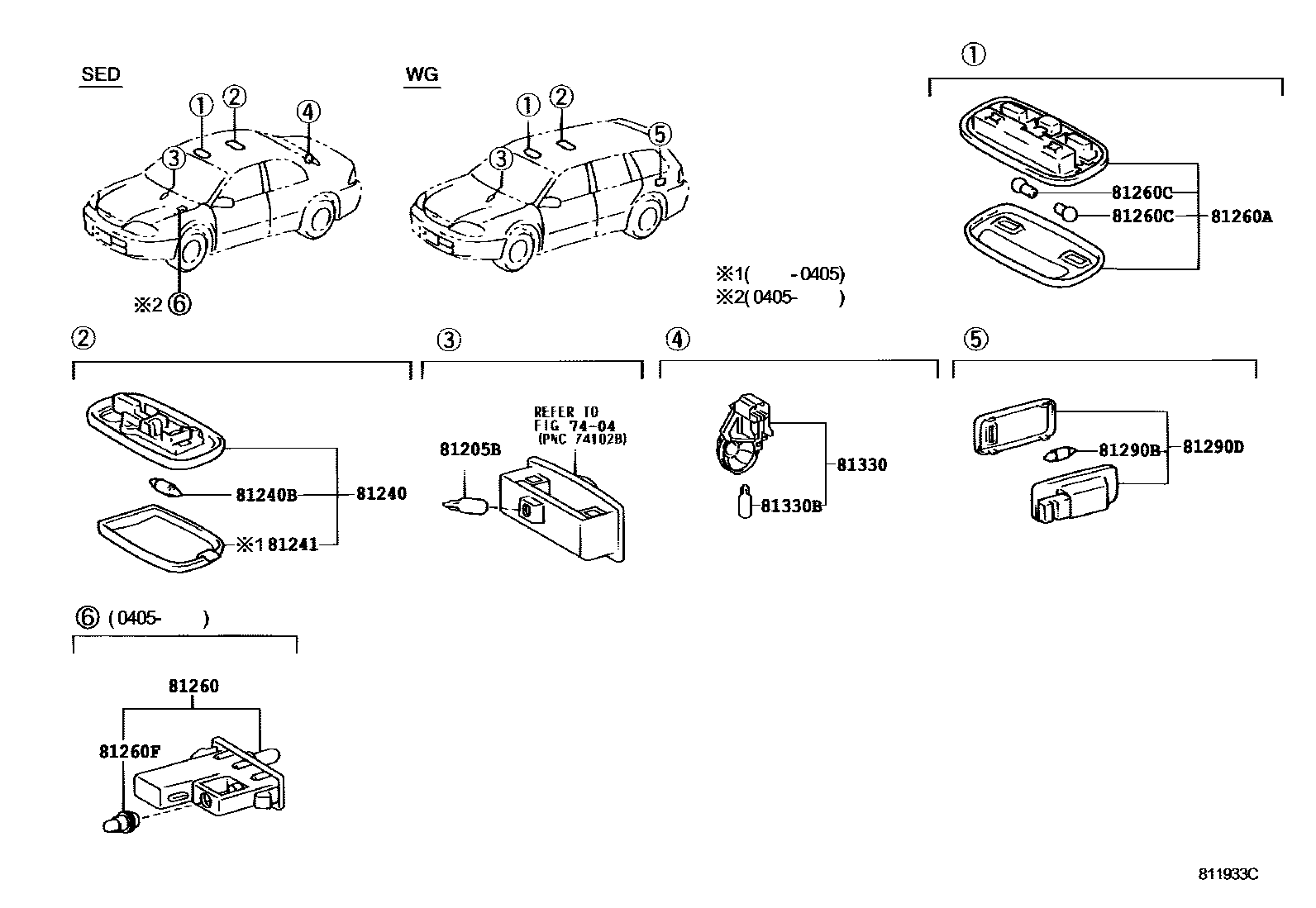 Toyota COROLLA 车内灯 EPC diagram — 811933C