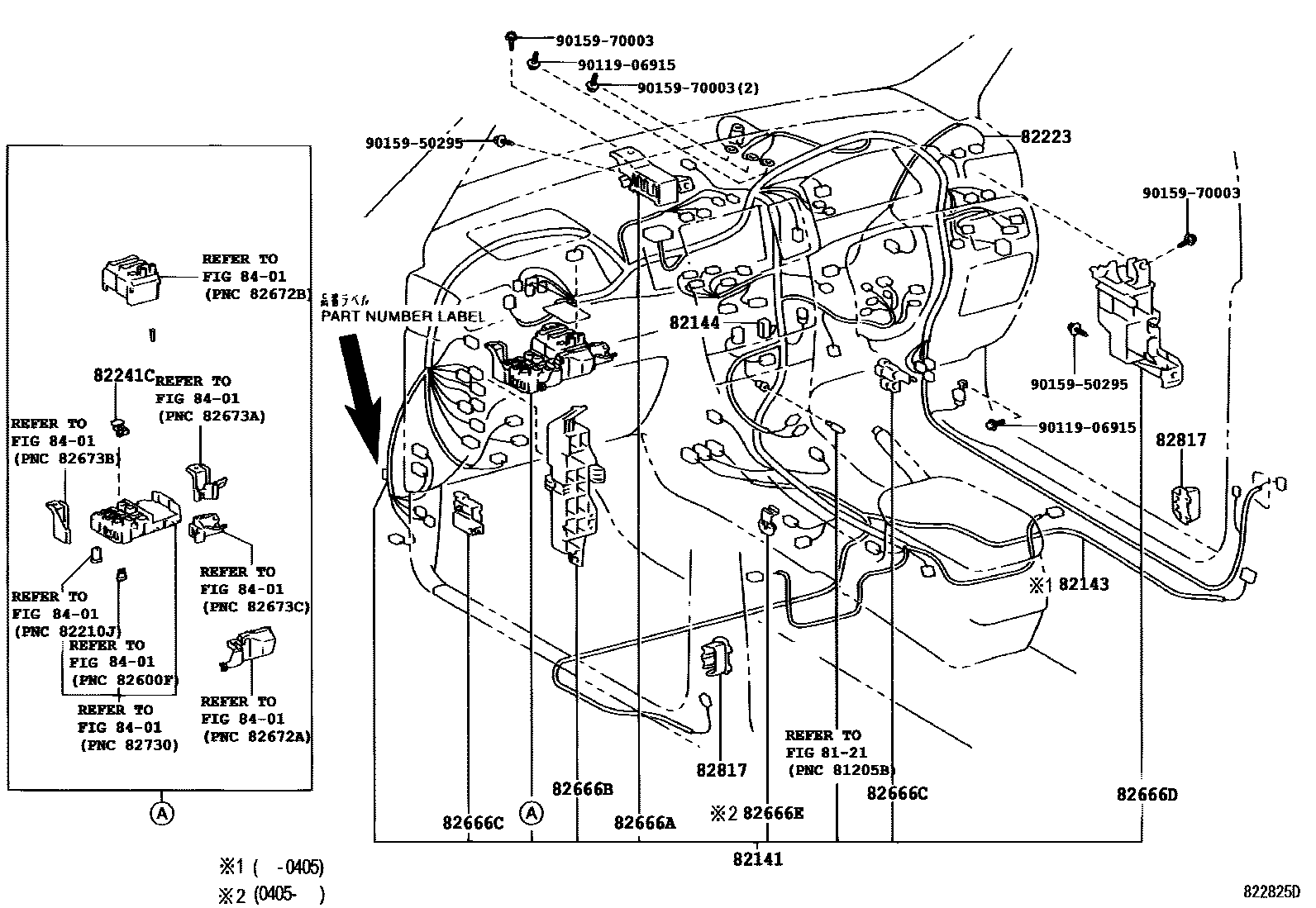 Toyota COROLLA 线束和卡夹 EPC diagram — 822825D