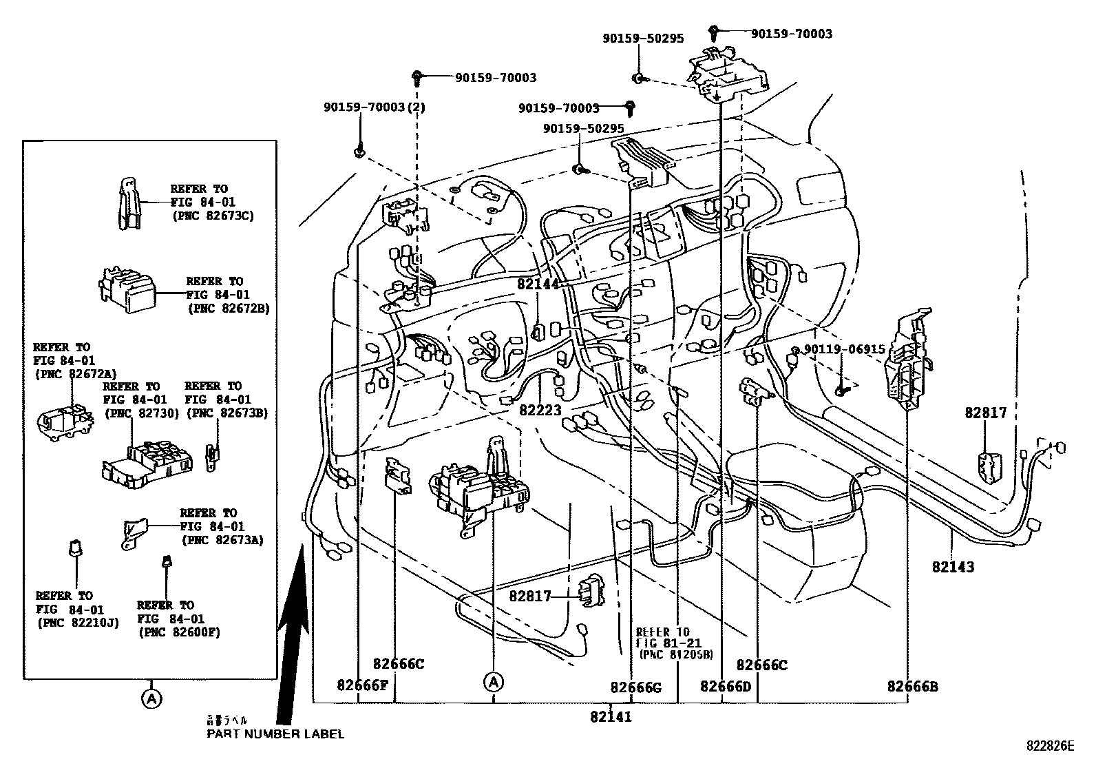 Toyota COROLLA 线束和卡夹 EPC diagram — 822826E