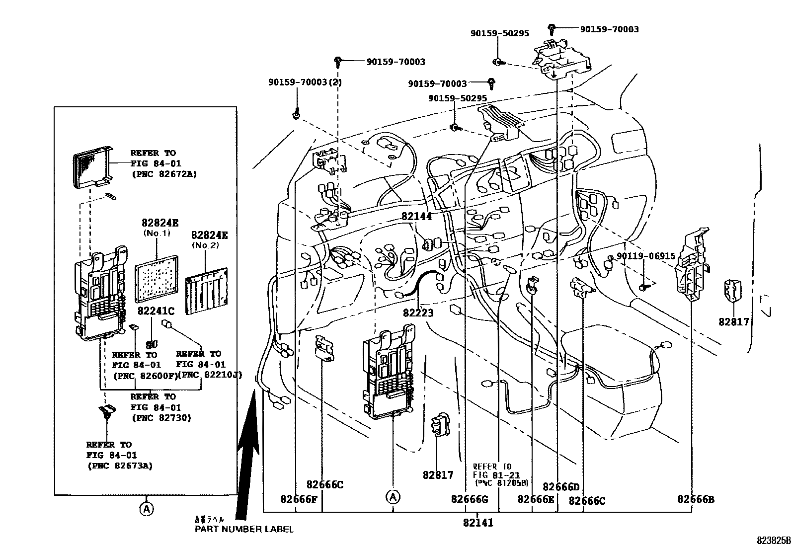 Toyota COROLLA 线束和卡夹 EPC diagram — 823825B