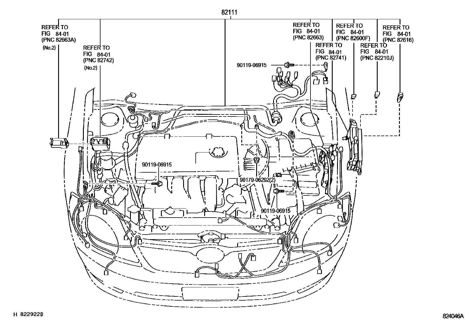 Toyota COROLLA 线束和卡夹 EPC diagram — 824046A