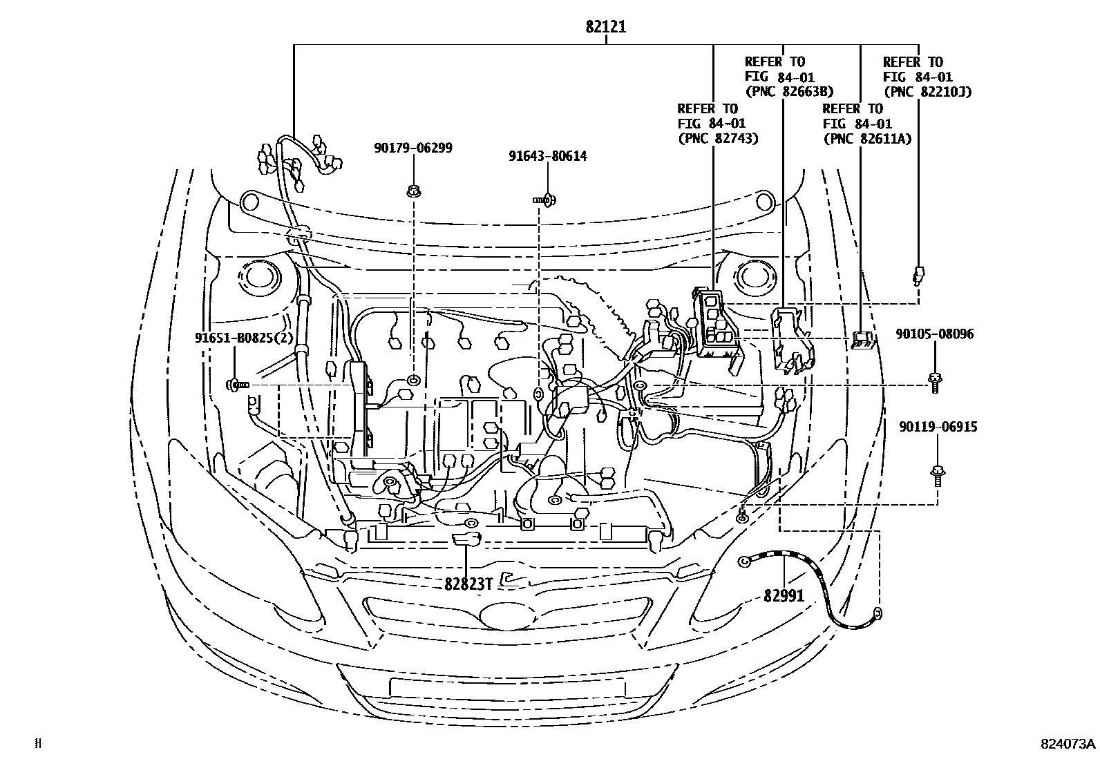 Toyota COROLLA 线束和卡夹 EPC diagram — 824073A
