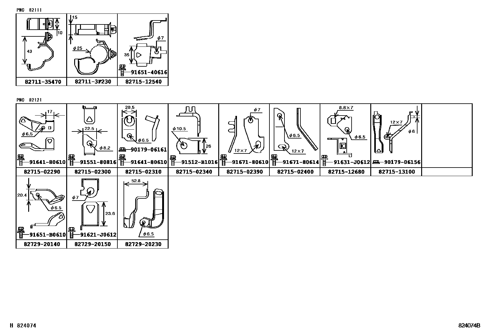 Toyota COROLLA 线束和卡夹 EPC diagram — 824074B